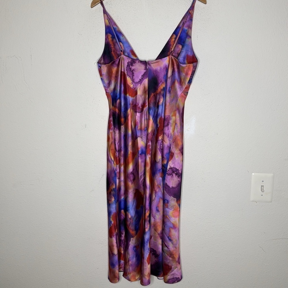 BHLDN whimsical V-Neck Printed Stretch Satin Midi Dress size Large - Picture 2 of 8